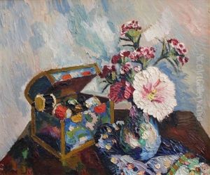 Repos Du Modele Au Masque Et Au Bouquet De Roses by Pierre Dumont