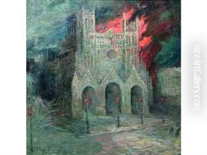 La Cathedrale De Reims En Flamme La Nuit