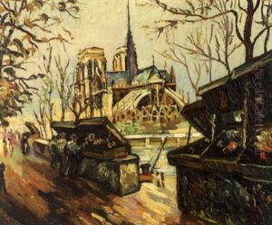 Les Bouquinistes Devant Notre-dame De Paris by Pierre Dumont