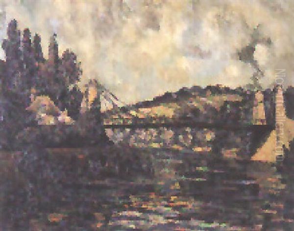 Franzosische Flusslandschaft Mit Hangebrucke - view 1