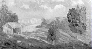 Feldlandschaft Mit Grasenden Kuhen Feldlandschaft Mit Grasenden Kuhen