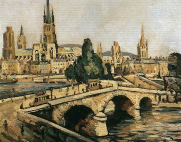 Le Pont De Pierre Et La Cathedrale A Rouen - view 1