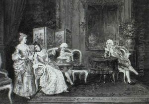 Rococo Interior With Ladies And Their Suitors