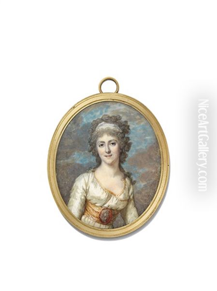 Madame Campan, Nee Jeanne Louise Henriette Genet, In White Dress And Gold Belt Set With A Belt Buckle Depicting The Profiles Of King Louis Xvi, Marie-antoinette And The Dauphin - view 1