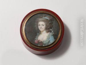 Portrait De Femme A La Robe Bleue Et Au Corsage Orne De Fleurs by Francois Dumont