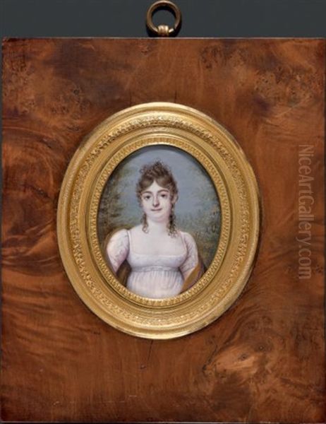Portrait De Jeune Femme En Robe De Voile Blanc Et Chale Beige, En Buste, De Face, Coiffee De Boucles Retombant Sur Ses Epaules - view 1