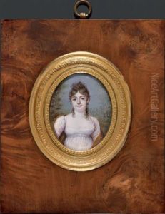 Portrait De Jeune Femme En Robe De Voile Blanc Et Chale Beige, En Buste, De Face, Coiffee De Boucles Retombant Sur Ses Epaules by Francois Dumont