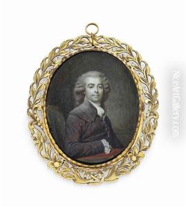 A Young Gentleman, Seated On A Green Upholstered Gilt-wood Chair At A Table, In Plum-coloured Coat With Wide Collar, White Shirt With Lace Cuffs And Cravat