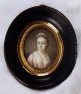 Portrait D'une Jeune Femme Vetue D'une Robe De Soie Rose Bordee De Feuilles, Les Epaules Couvertes D'une Echarpe De Linon Blanc by Francois Dumont