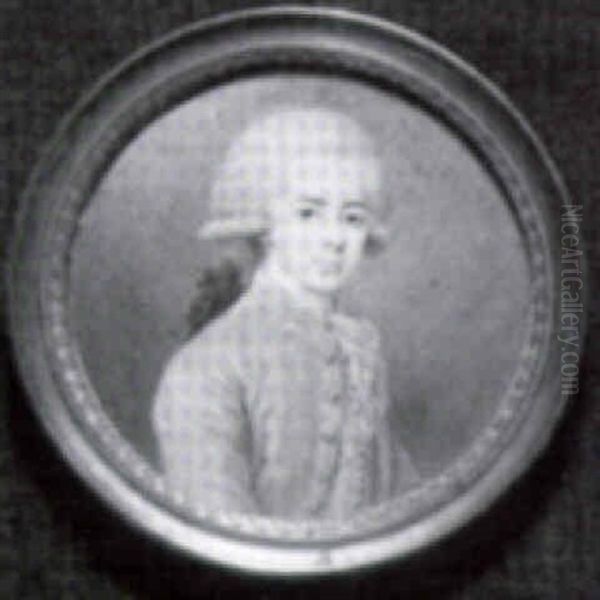 Portrait Of A Gentleman In Embroidered Blue Coat, And Powdered Short Curly Wig With Black Ribbons - view 1