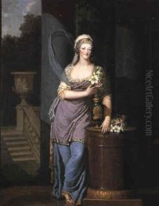 Portrait De Marie-antoinette Pressant Des Lys Sur Son Coeur