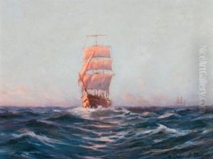 Clipper Ship At Sunset by Robert Dumont-Duparc