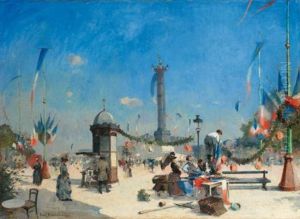Preperation For 14 Juillet Celebrations, Place De La Bastille, Paris by Louis-Jules Dumoulin