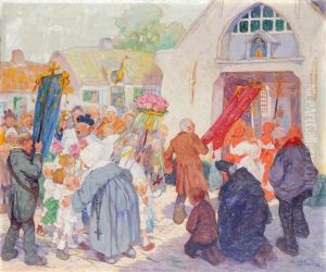 La Rentree De La Procession (sketch) by Romeo Dumoulin