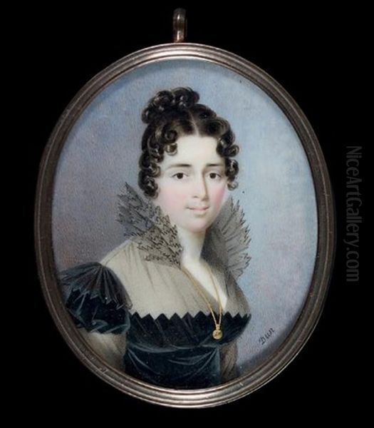 Portrait D'une Jeune Femme En Robe Noire Et Col De Dentelles, Portant Une Chaine En Or Avec Un Pendentif Vinaigrette - view 1
