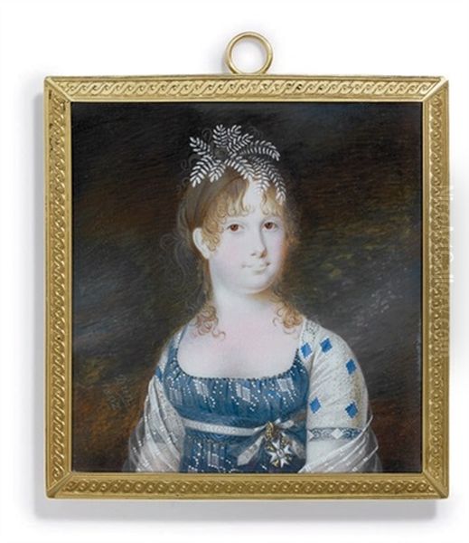 Infanta Maria Isabella Of Spain In White-embroidered Blue Dress - view 1