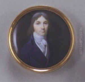 Portrait D'homme En Buste Vers La Droite Vetu D'une Redingote Bleu De Prusse, Gilet Et Cravate Blancs