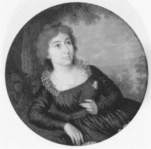 Bildnis Einer Dame In Blauem Kleid Und Rotem Gurtel, In Einer Landschaft by Nicolas-Francois Dun