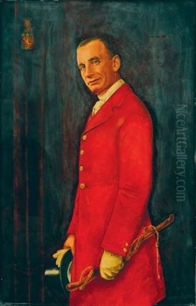 Portrait De Monsieur Alex Clavel En Tenue De Maitre D'equipage Importante Laque Sur Panneau, En Polychrome Sur Fond Brun - view 1