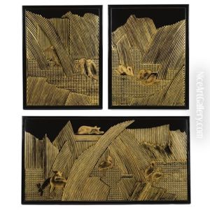 Three Models For Panels For The Salon Ovale On The Oceanliner L'atlantique by Jean Dunand