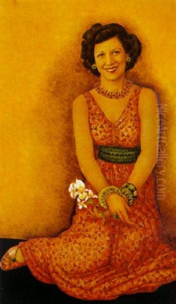 Jeune Femme Assise Aux Orchidees - view 1