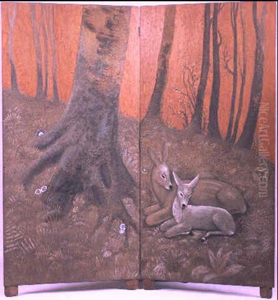 Biche Et Son Faon Sur Fond D'arbres - view 1
