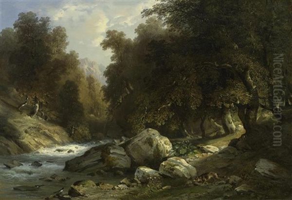 Waldlandschaft Mit Einem Fuchs Am Wasser - view 1