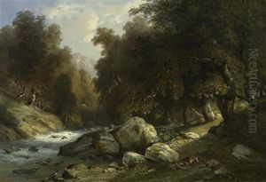 Waldlandschaft Mit Einem Fuchs Am Wasser