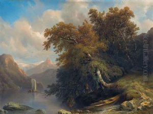Uferpartie Am Urnersee Mit Segelboot by Jacques Dunant
