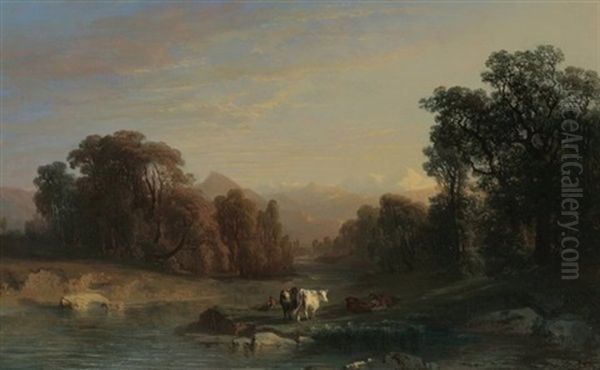 Flusslandschaft Mit Hirte Und Kuhherde - view 1