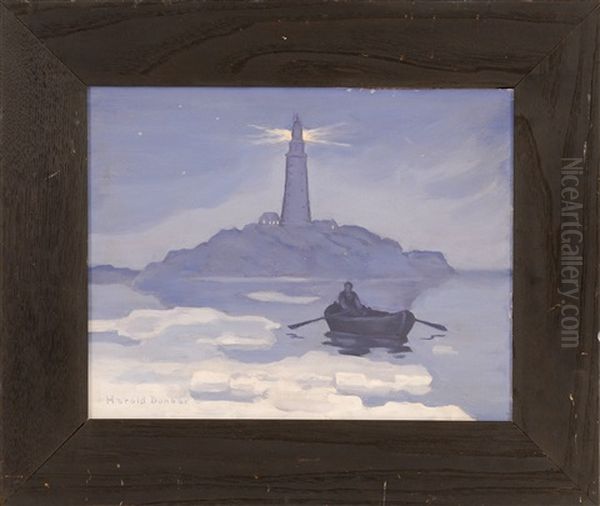 Moonlit Scene Of A Lighthouse And Figures In A Rowboat - view 1
