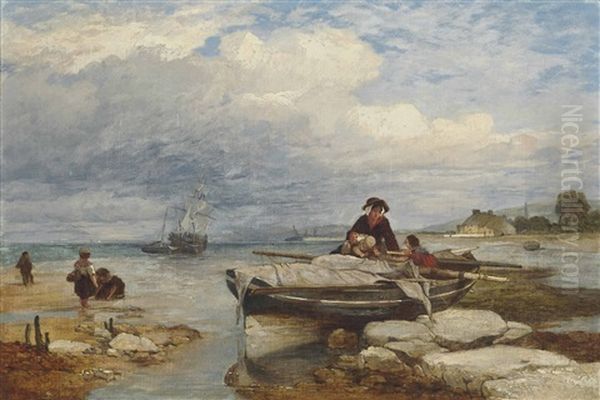 Fisherfolk On The Shore At Low Tide - view 1