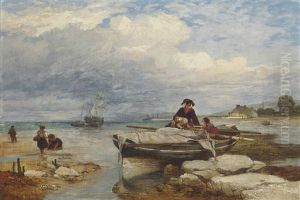 Fisherfolk On The Shore At Low Tide by Edward Duncan