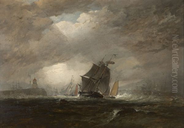 Swansea Harbor, Ship In Stormy Waters - view 1