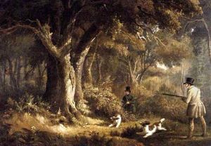 Two Gentlemen With Their Spaniels Pheasant Shooting by Edward Duncan
