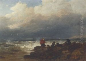 Mussel Gatherers Gossiping On The Rocks As They Work by Edward Duncan