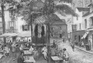 Strassenszene Mit Gartenwirtschaft Und Geigenspieler by Alfred Dunet