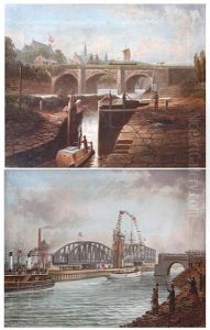 The Old Aquaduct - Barton (+ Barton, The Ship Canal, With Horseman And Snowdrop Passing; Pair) by Albert Dunington