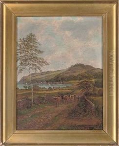 Herding Cattle Beside A Highland Coast by Albert Dunington