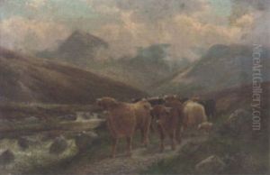 Highland Cattle By The Beauly River, Invernesshire by Albert Dunington