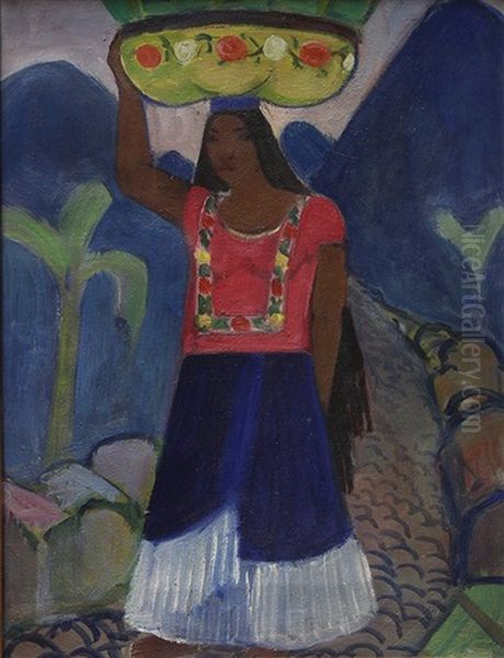 Mexican Woman With Baskets In Tehauntepec - view 1
