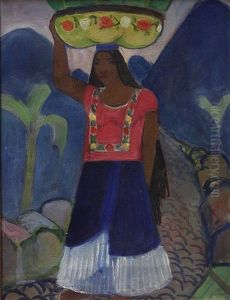 Mexican Woman With Baskets In Tehauntepec by Helena Adele Dunlap