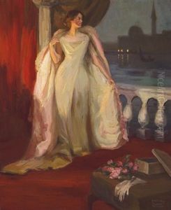 Elegant Woman On A Balcony, Venice by Harvey Dunn