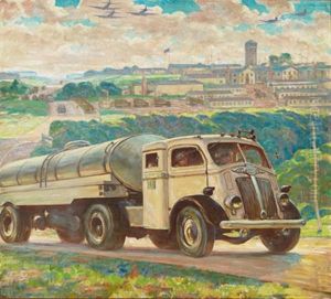 The White Motor Company Milk Transporter (illus. For The Saturday Evening Post, December, 1943) by Harvey Dunn