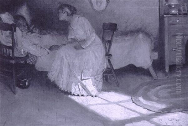 Woman Visiting Man In Sickbed - view 1