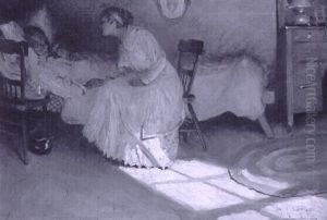 Woman Visiting Man In Sickbed by Harvey Dunn