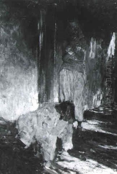 Harem Girl Standing, Man Seated With Head In Hands - view 1