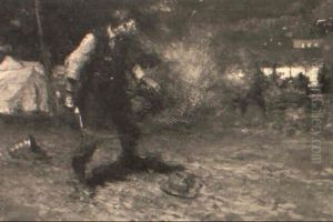 Shootout In Street Of Western Town by Harvey Dunn