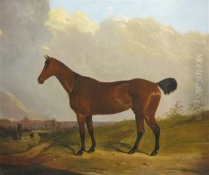 A Bay Hunter On A Path,an Extensive Landscape Beyond by Joseph (of Worcester) Dunn