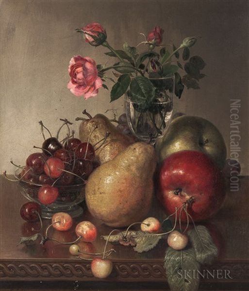 Tabletop Still Life With Fruit And Roses by Robert Spear Dunning